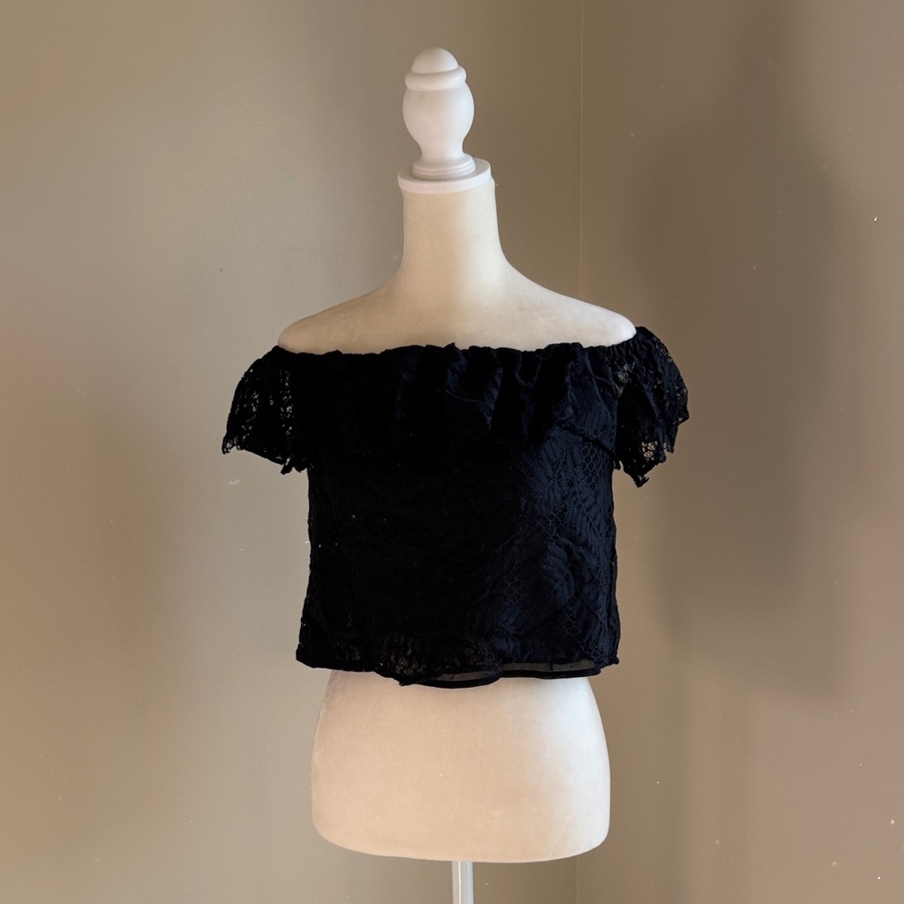 Guess Black Lace Off-Shoulder Top